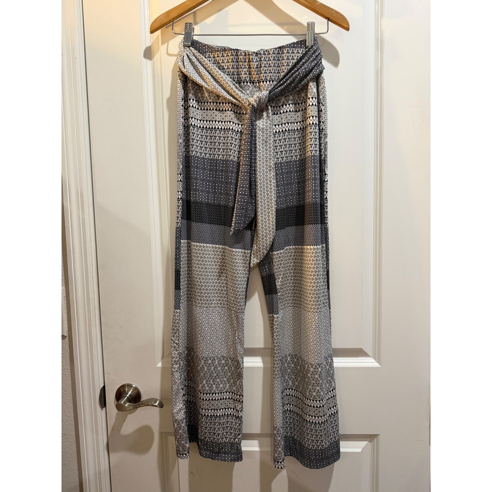 Robert Louis Womens Small Geometric Patchwork Wide Leg Tie Front Palazzo Pants